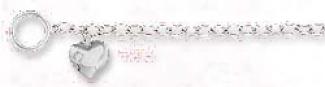 Ss 7.5 Inch Cable Toggle Bracelet Puffed Heart 3mm Cz