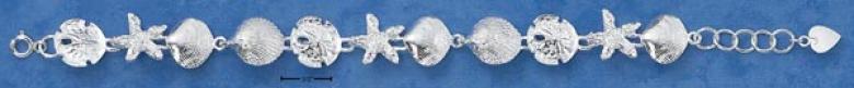 Ss 7.5 Inch Satin Shells Starfish Sanddollar Bracelet