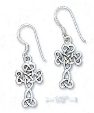 Ss 7/8 Inch Scrolled Celtic Design Cross Earrings