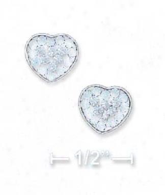 Ss 8mm Dark Blue Light Blue Crystal Heart Post Earrings