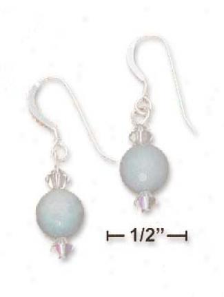 Ss 8mm Faceted Amazonite Ball Earrings Austrian Crystals
