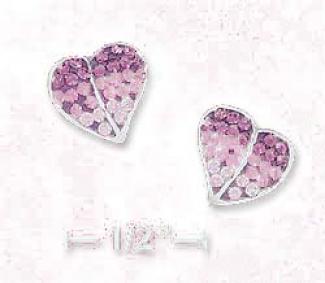Ss 8mm Heart Earrings Various Pink Shades Of Czs On Post