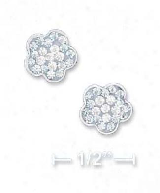 Ss 8mm Light Blue White Crystal Flower Post Earrings
