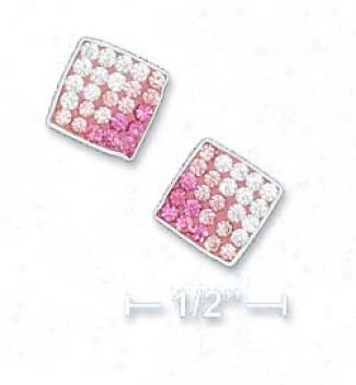 Ss 8mm Multi Stone Pink To White Crystal Post Earrings