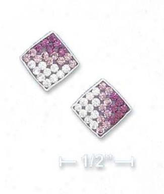 Ss 8mm Multi Stone Purple To White Crystal Post Earrings