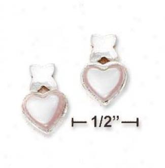 Ss 8mm Pink Mother Of Pearl Heart Kiss Post Earrings