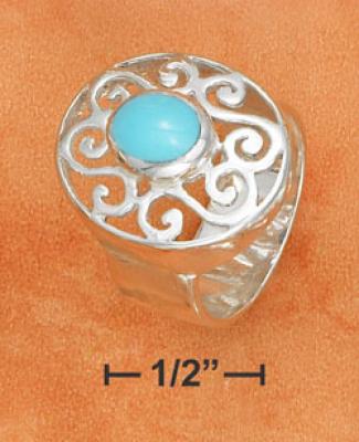 Ss 8mm Ring 6x8mm Turquoise Stone Set 17x21mm Filigree Ring