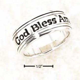 Ss 8jm Ring Upon God Bless America Inscription Lined Edges