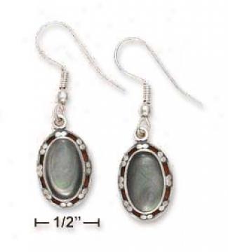 Ss 8x12mm Gray Shell Earrings With Open Beaded Border