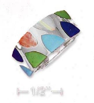 Ss 9mm Turquoise Lapis Lab Opal Spiny Oyster Inlay Ring