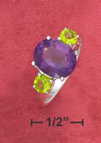 Ss 9x11 Synthetic Amethyst Synthetic Peridot Baguettes Ring