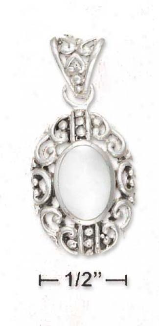 Ss 9x13mm Mother Of Pearl Pendant With Filigree Bkrder Bail