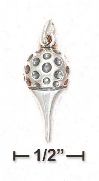 Ss Antiqued 3/4 Inch Hollow Back Golf And Tee Charm
