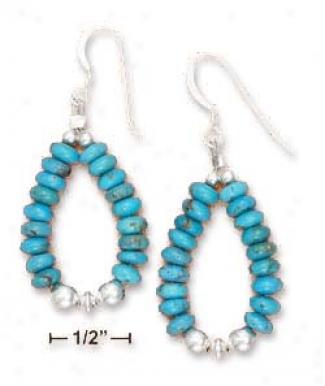 Ss Ble Turquoise Bead Loop Earrings With Triple Bead Bottom