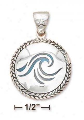 Ss Braided Medaliion With Paua Shell Wave Inlay Charm