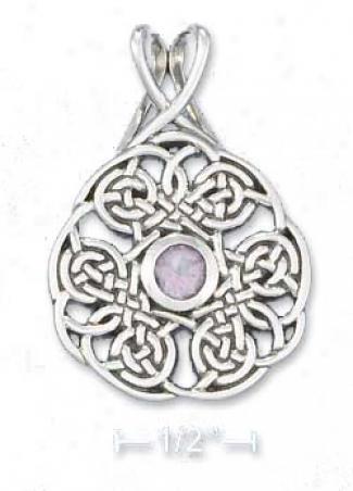 Ss Celtic Knot Wreath With 5mm Amethyst Center Slide Pendant