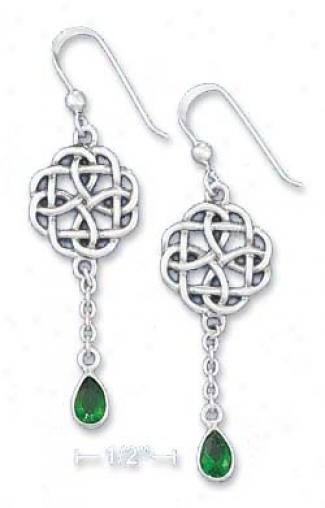 Ss Cdltic Star Earrings 5x7m Emerald-green Glqss Teardrop