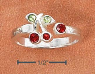 Ss Cherries With Red Greeen Crystals Open Wrap Toe Ring