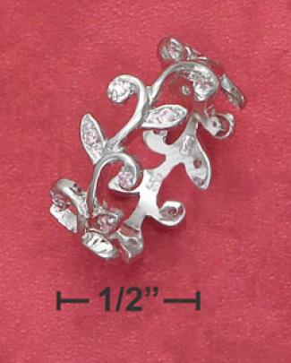 Ss Continuous Vine Ring With Pink Cz Leaves (appr. 8mm Spacious)