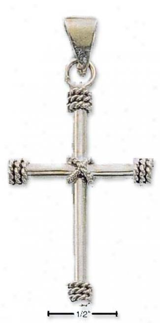 Ss Cross Pendant Wrapped Rope Edges - 1-1/2 X 1-1/8 Inch