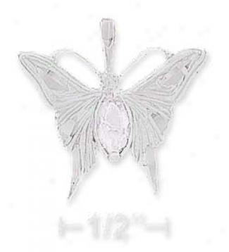 Ss Dc 21mm Butterfly Charm With 5x7mm Amethyst Cz Accent