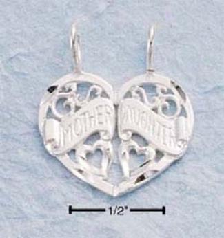 Ss Diamond Cut Two Piece Mother/daughter Heart Charm