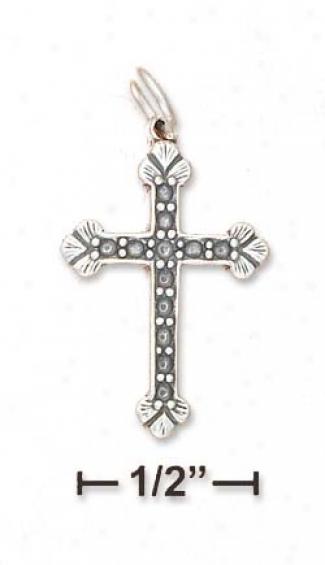 Ss Dimpled Dotted Cross Hanging appendage With Flower Petal Tips