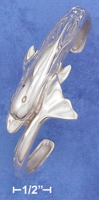 Ss Dolphin Cuff With Head At One End Tail Fluke At Other