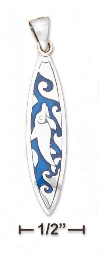 Ss Dolphin Wave Design Surfboard Paua Shell Inlay - 1.25 In.