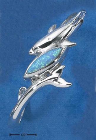 Ss Dolphin Wrapped Tail With Synthetic Blue Opal Cuff