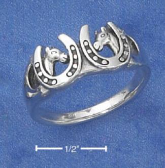 Ss Doible Horse Heads In Horsesjoes Ring (nickel Free)