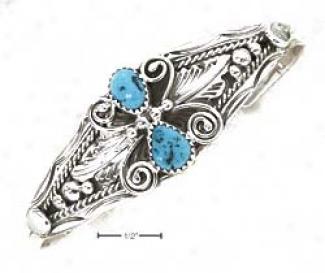 Ss Double Inverted Turquoise Lump Designer Cuff
