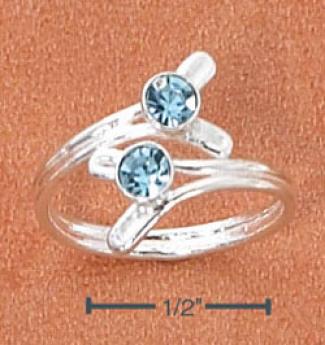 Ss Double Wrap Wi5h 2 Blue Crystals Fork Ends Toe Ring