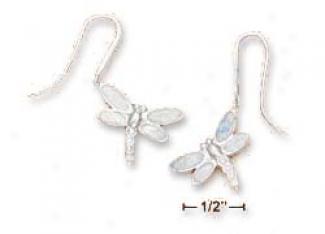Ss Dragonfly Syn Blue Opal Wing Cz Earrings 1 Inch L