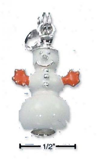 Ss Enamel 3d White Snowman With Orange Mittens Charm (h)