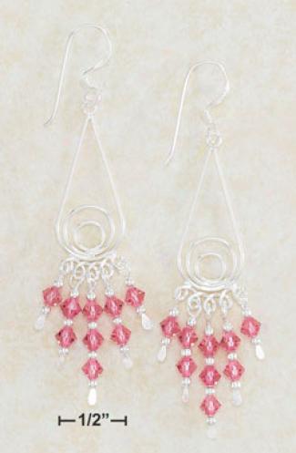 Ss Fancy Teardrop Wire Earrings With Pink Swarovski Crystal