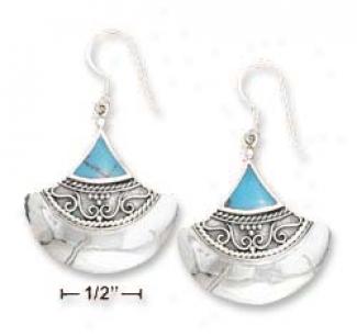 Ss Fanned Bali With Triangle Turquoise Inlay Earrings