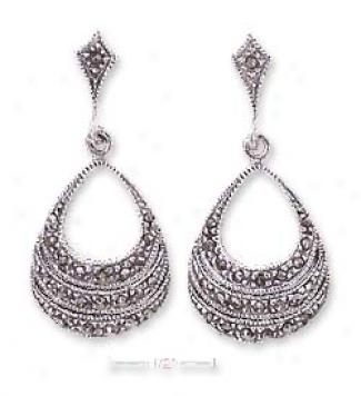 Ss Fat Bottom Open Tear Marcasite Pillar Swing Earrings