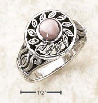 Ss Filigree Sun Design With Pink Mop Center Stone Ring