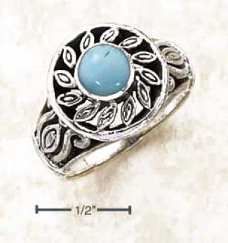 Ss Filigrwe Sun Design With Turquoise Center Stone Ring