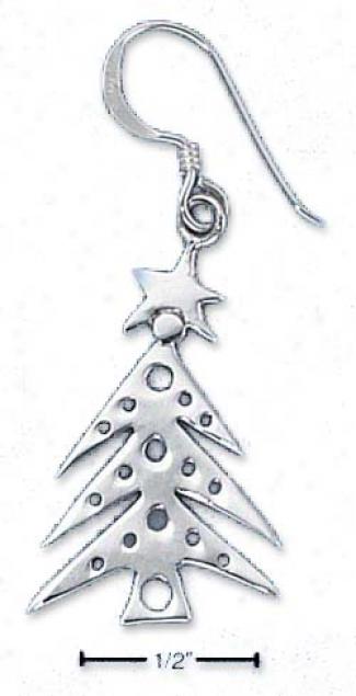 Ss Flat Christmas Tree Earrings With Cross Out Ornaments