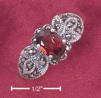 Ss Floral Design Marcasite Ring With Syntbetic Garnet