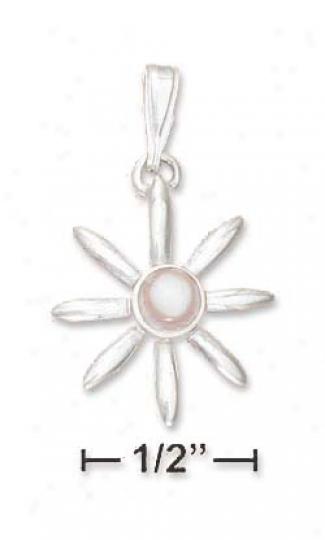 Ss Flower Pendant With 4mm Pink Mother Of Drop Center