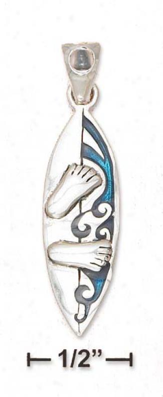 Ss Footprints Surfboard Paua Shell Blue Topaz Gem Bail Charm