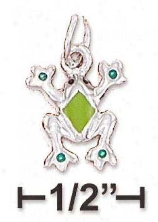 Ss Frog Charm Green Crystals Hands/feet Green Enamel