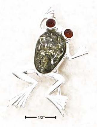 Ss Green Amber Frog Pin With Honey Amber Eyes - 1.5 Inch