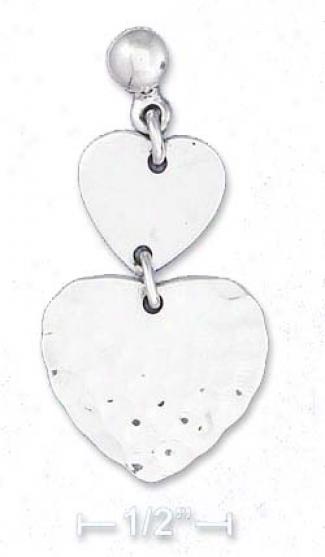 Ss Hammered Heart Atop Hammered Heart Earrings Post Ball
