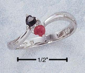 Ss Heart Shaped Genuine Ruyb Genuine Sapphire Two Heart Ring