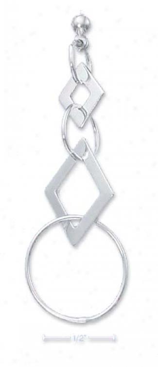 Ss Italuan Open Circle Diamond Shape Post Dangle Earrings