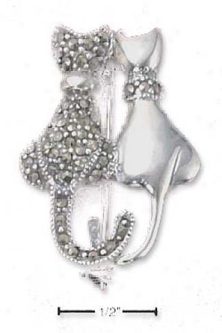 Ss Kitty Couple Pin Touching Tails (1 Maecasite Cat - 1 Cat)
